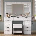 47" White Vanity Desk with 3-Color LED Mirror & 11 Drawers I160000