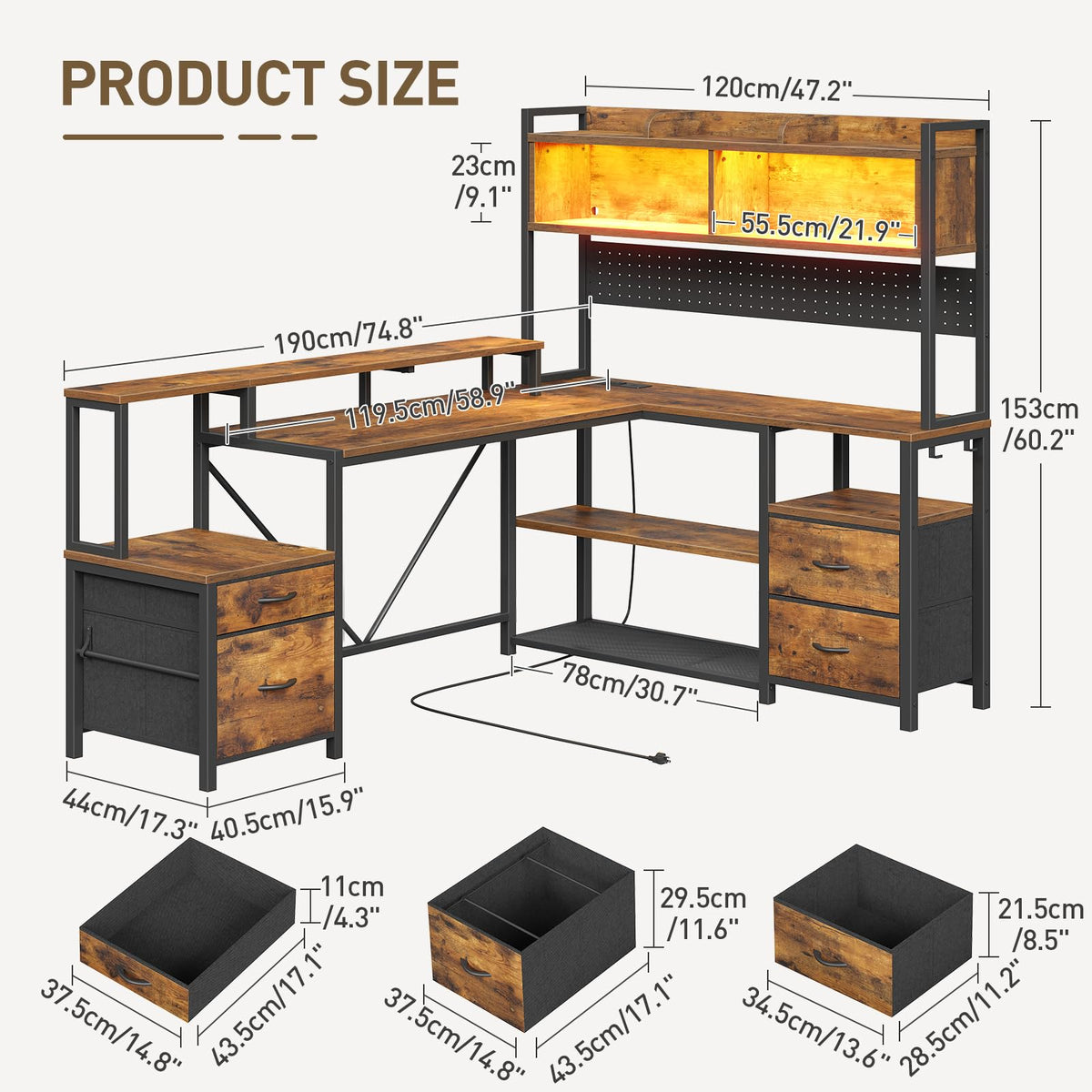 L Shaped Gaming Desk with Storage Drawers & Shelves T628108