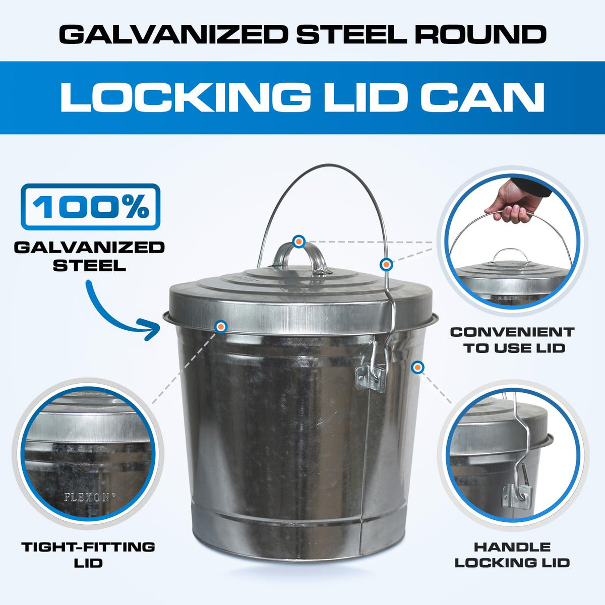 6 Gallon Galvanized Metal Trash Can with Lid F34127