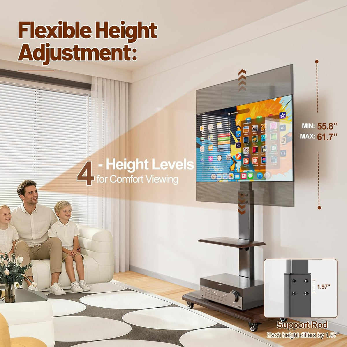 Rolling TV Stand with Power Outlet for 32 to 80 inch TVs C189
