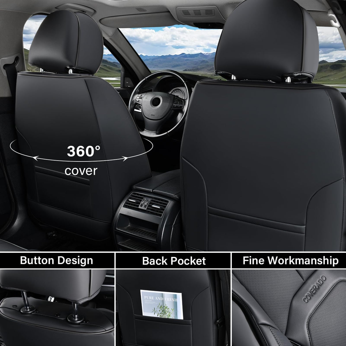 Black Leather Car Seat Covers Full Set R480