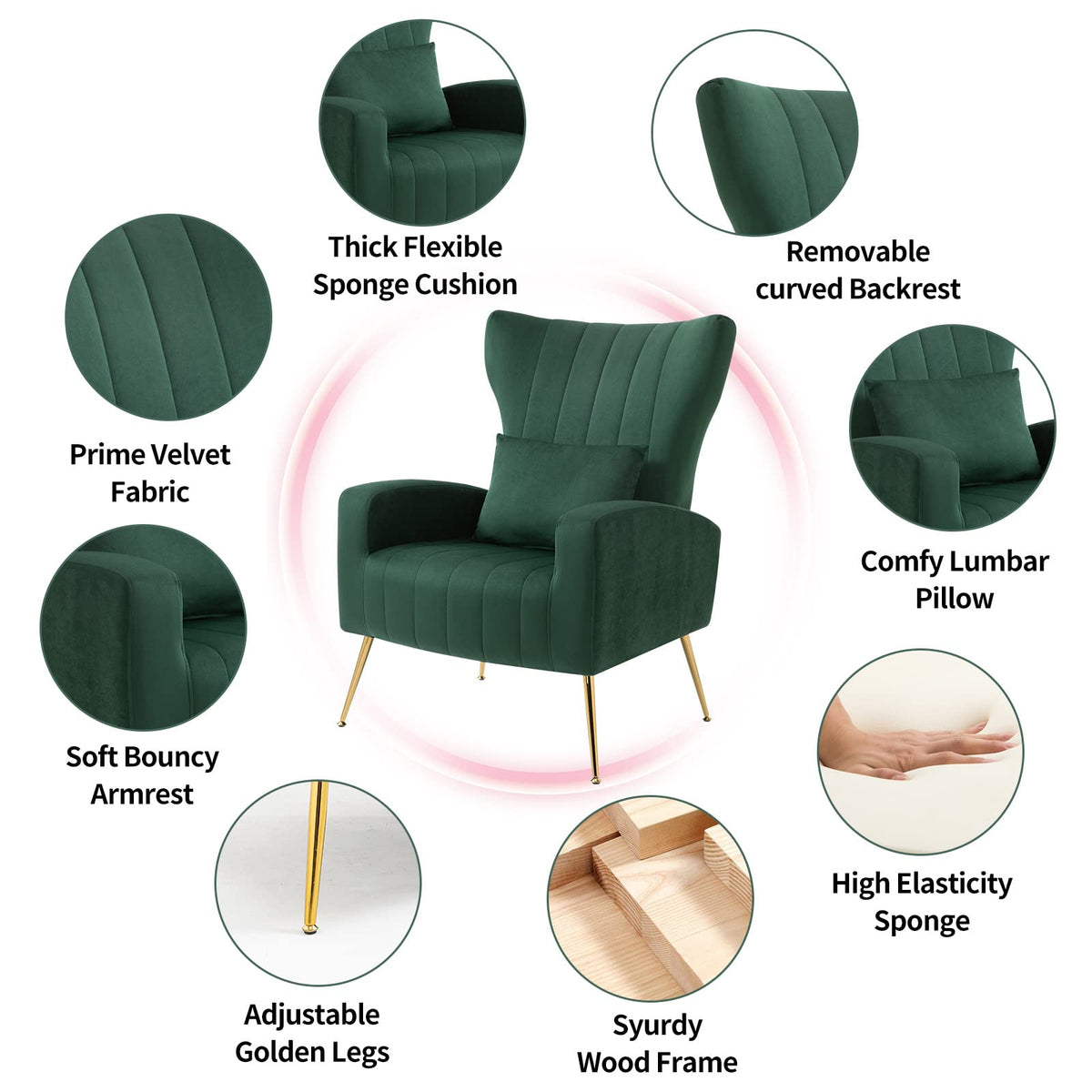 Velvet Accent Chairs Set of 2 Green M190262