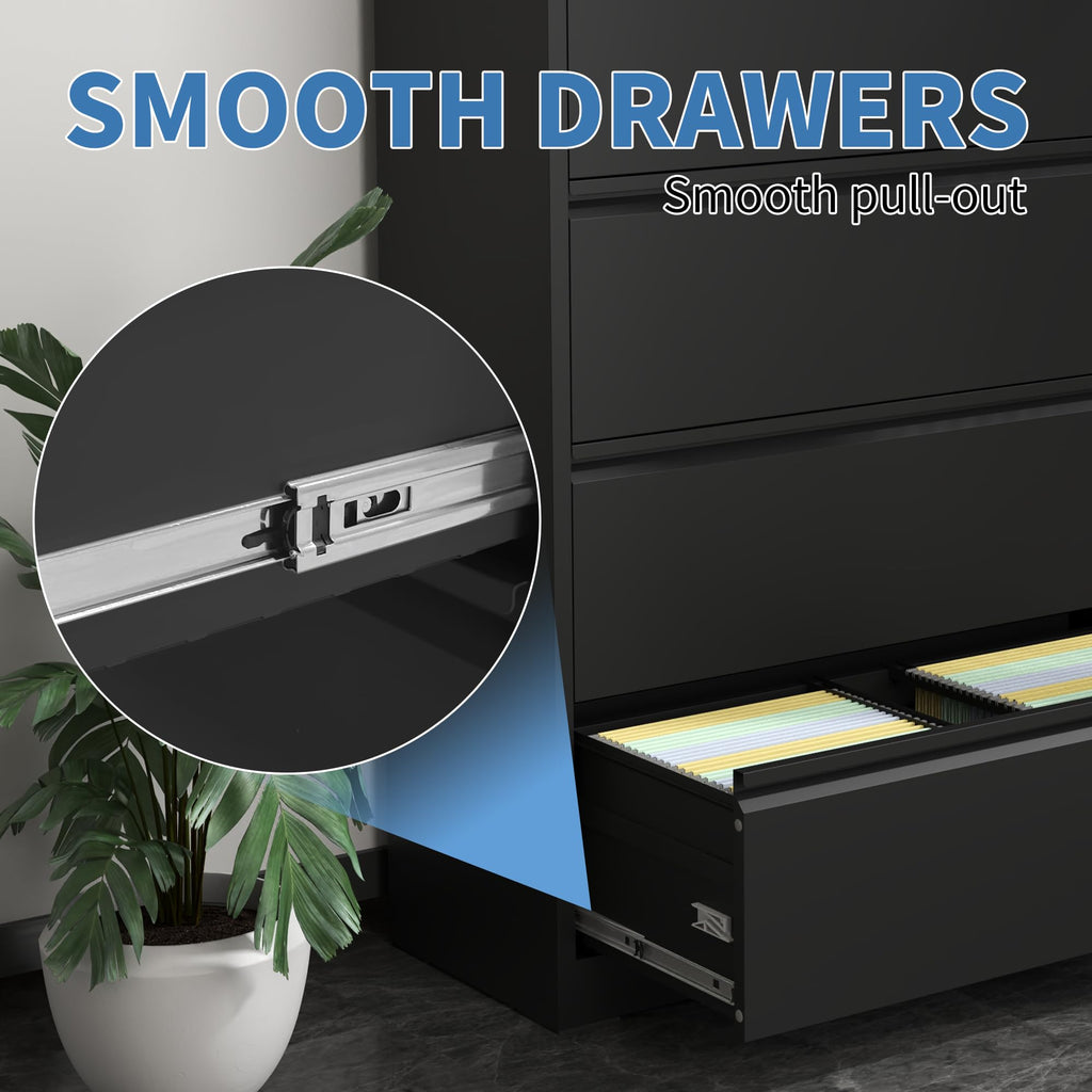 Black 4 Drawer Metal Lateral File Cabinet with Lock G13504