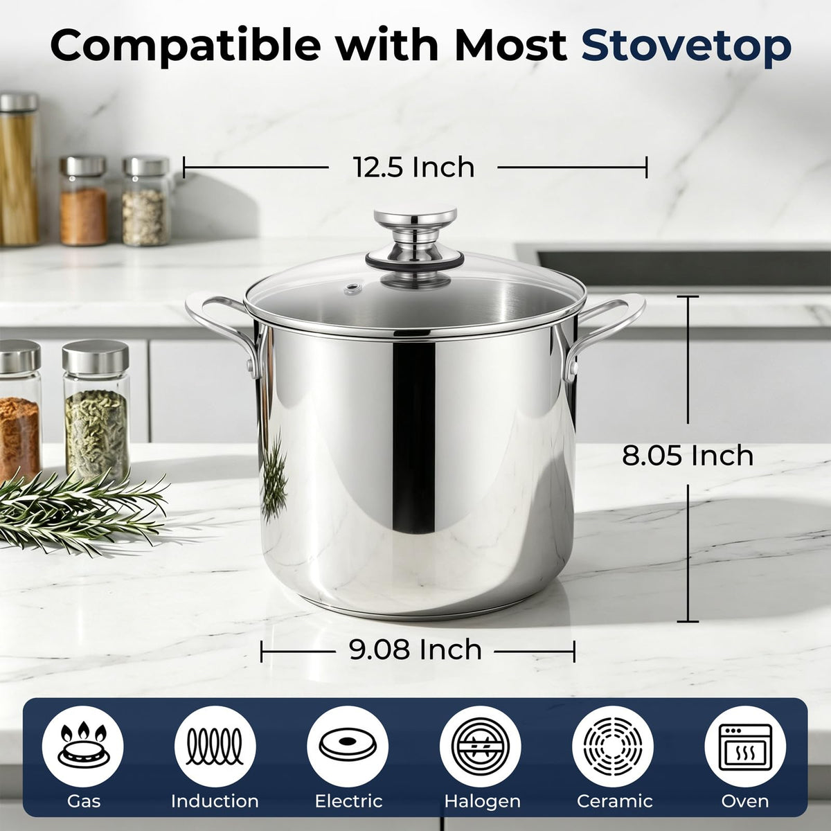 8QT Stainless Steel Stock Pot with Lid X58057
