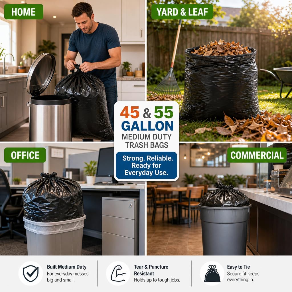 Heavy Duty Black 55-60 Gallon Trash Bags 100 Count I642