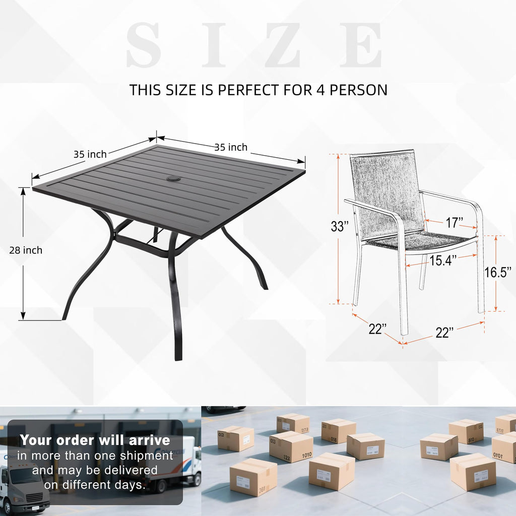5 Piece Outdoor Dining Set with Grey Stackable Chairs and Square Table R537129