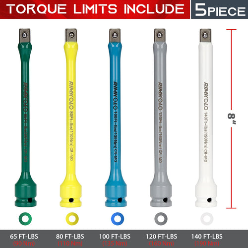 1/2" Drive 5-Piece Impact Torque Limiting Extension Bar Set J123452