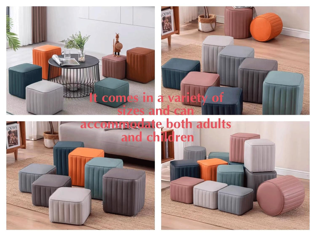 Blue Leather Ottoman V8445