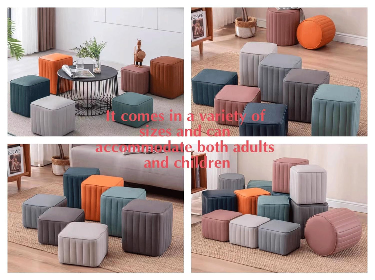 Blue Leather Ottoman V8445