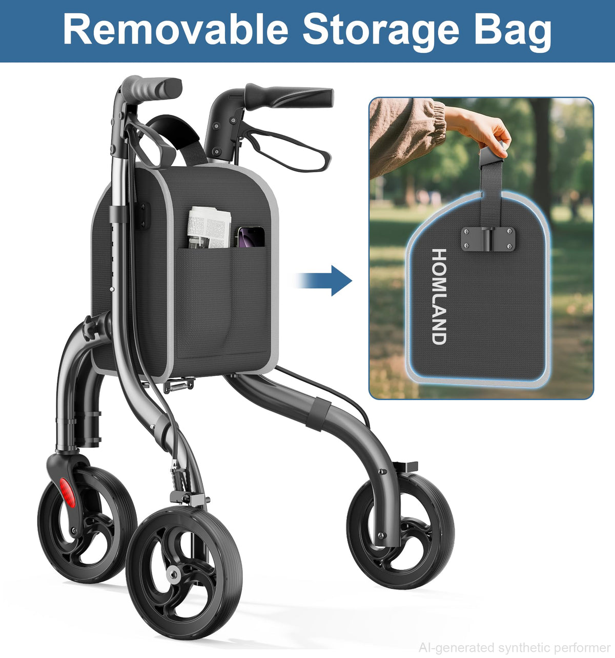 Foldable 3 Wheel Walkers Lightweight Aluminum Frame H61727