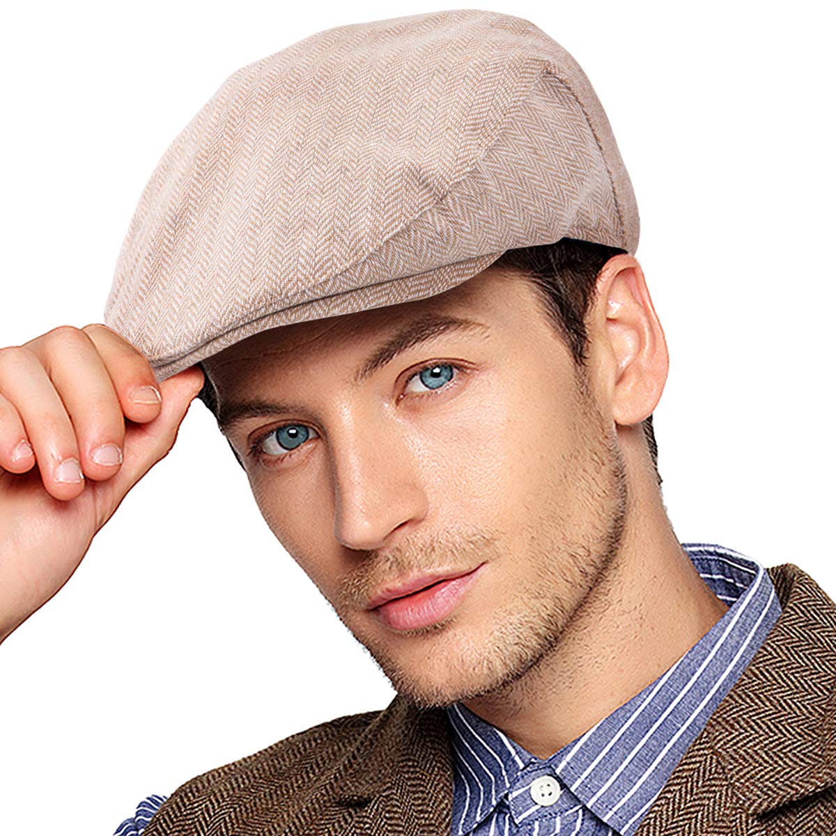 Wool Blend Tweed Herringbone Flat Cap I794