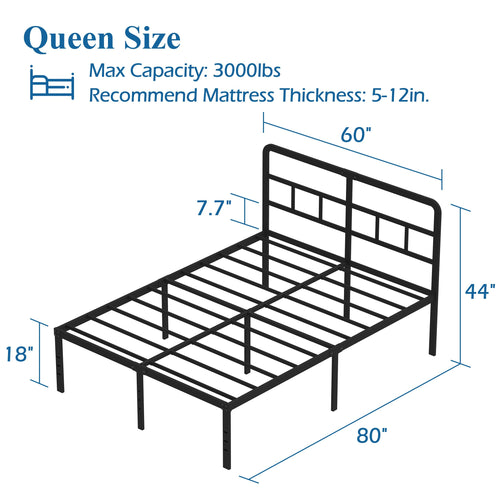 18 Inch Metal Queen Bed Frame with Headboard O3030