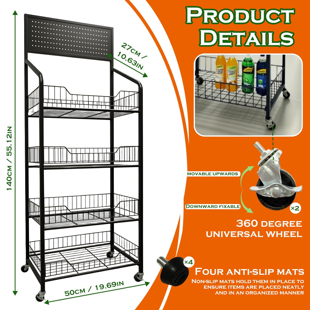5 Tier Metal Candy Display Rack with Wheels & 15 Hooks J52286