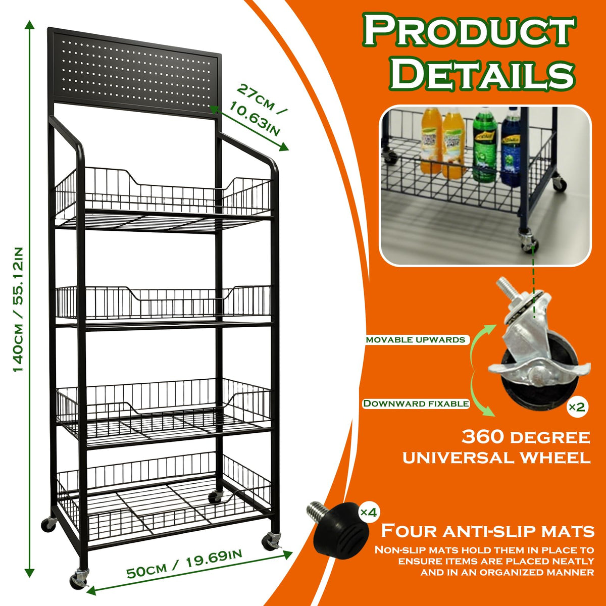 5 Tier Metal Candy Display Rack with Wheels & 15 Hooks J52286