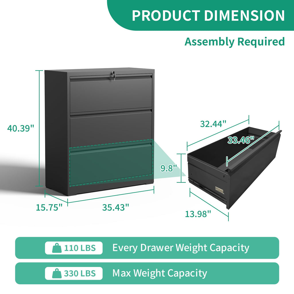 Black 3 Drawer Locking Metal File Cabinet A248931