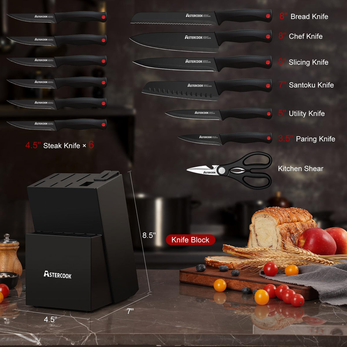 15 Pc German Knife Set with Block and Sharpener X2728