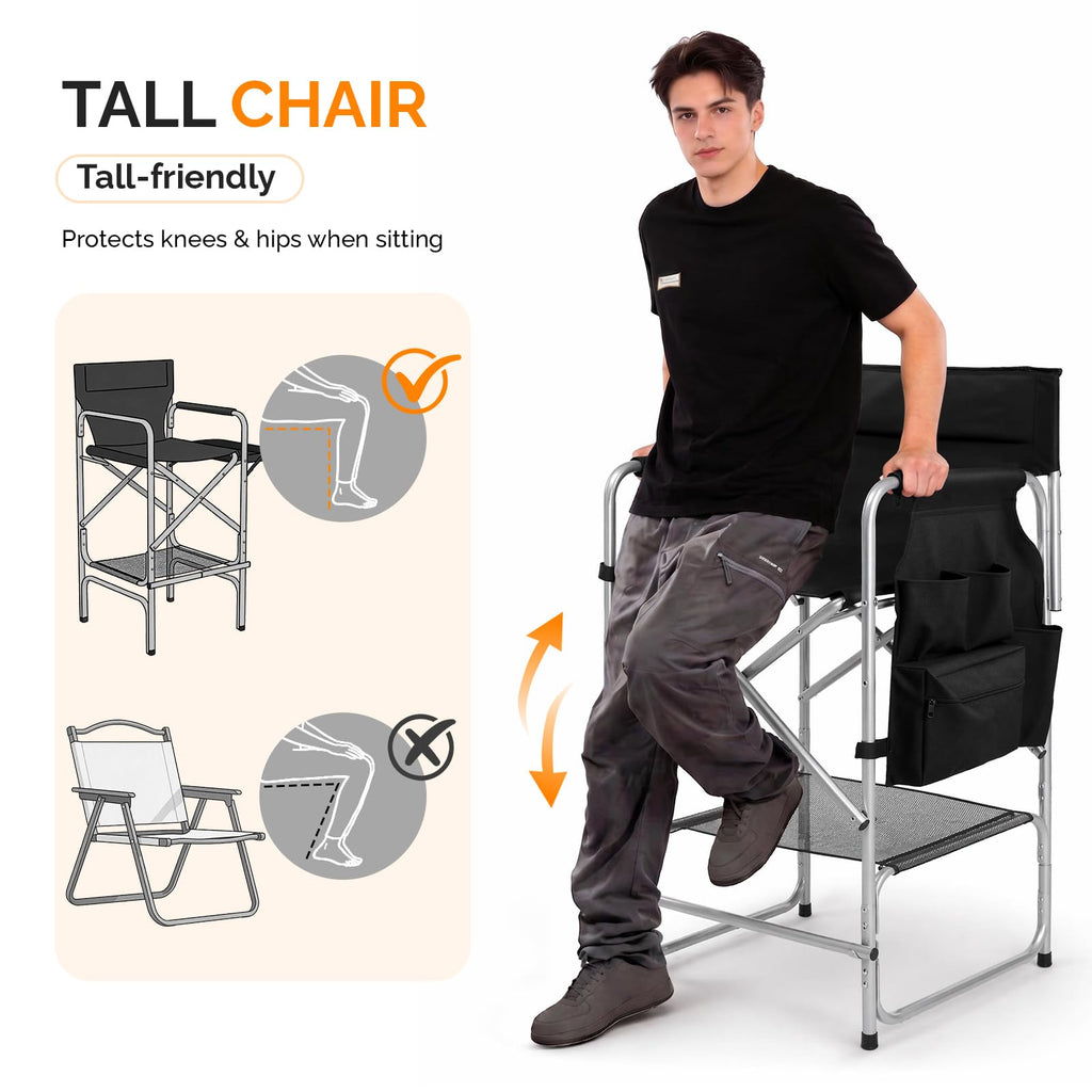 Black Foldable Makeup Chair with Side Table & Footrest Z38037