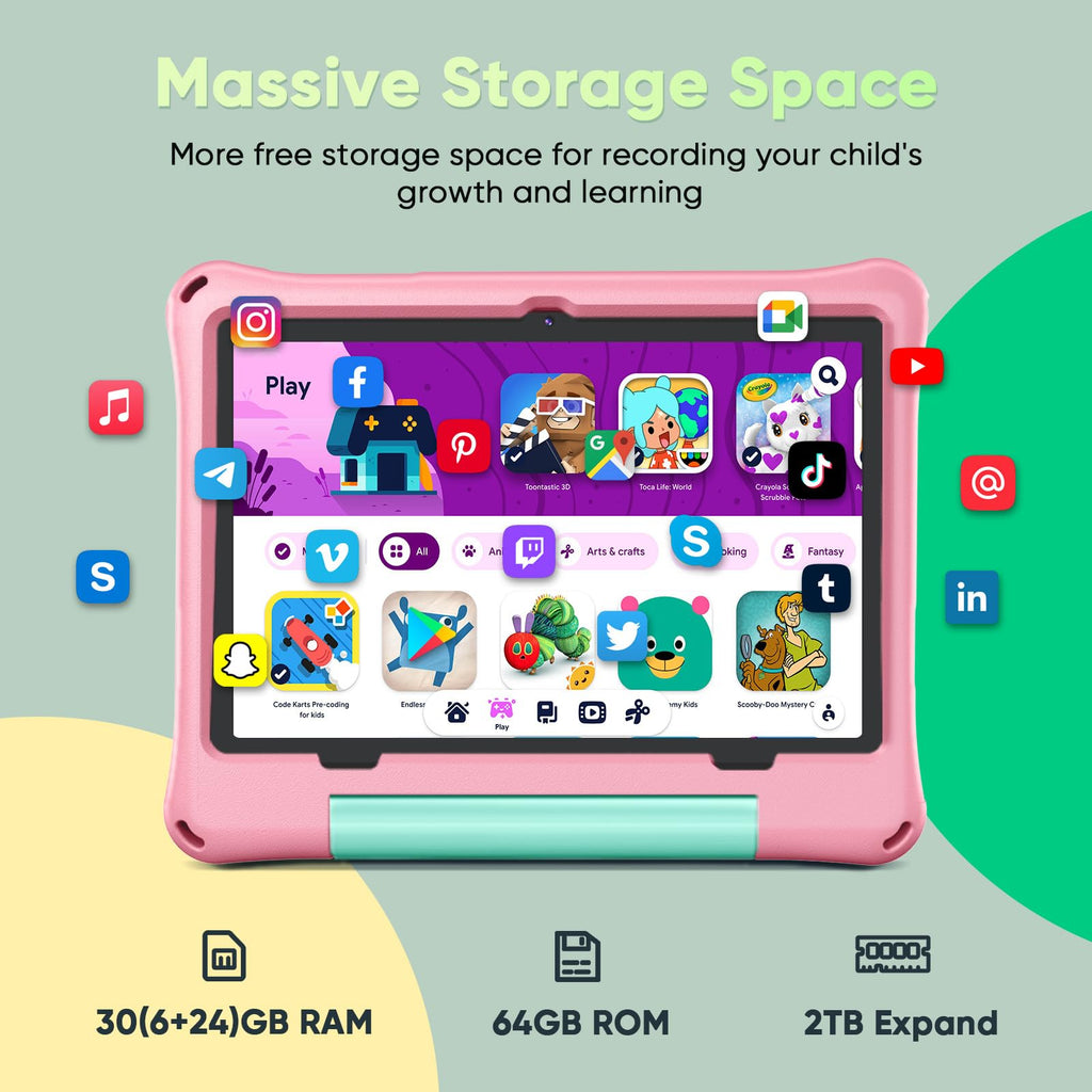 Kids Tablet 10 inch Octa-Core 30GB RAM 64GB ROM with Case Keyboard Mouse Stylus Pink R7540