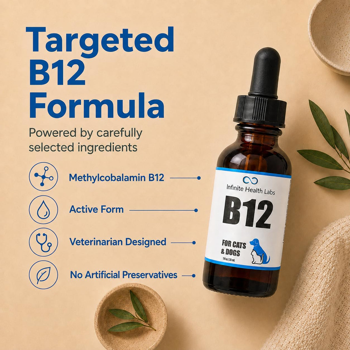 Vitamin B12 for Dogs & Cats, Methylcobalamin, 1 oz O997841