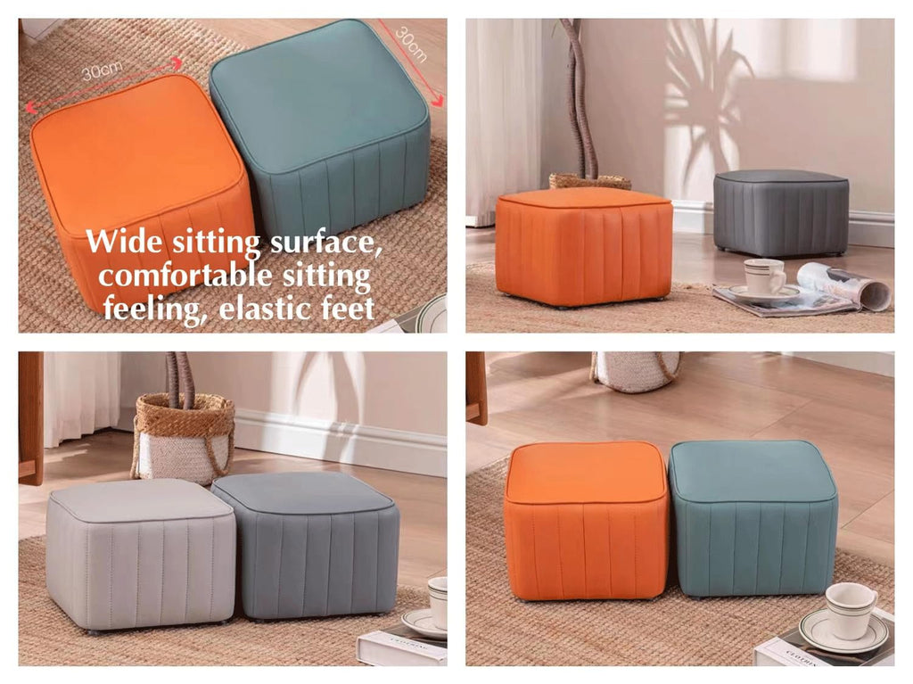 Blue Leather Ottoman V8445