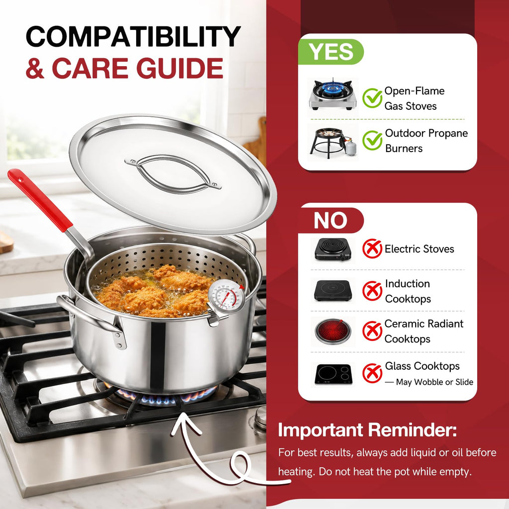 10 QT Stainless Steel Deep Fryer Pot with Basket S211615