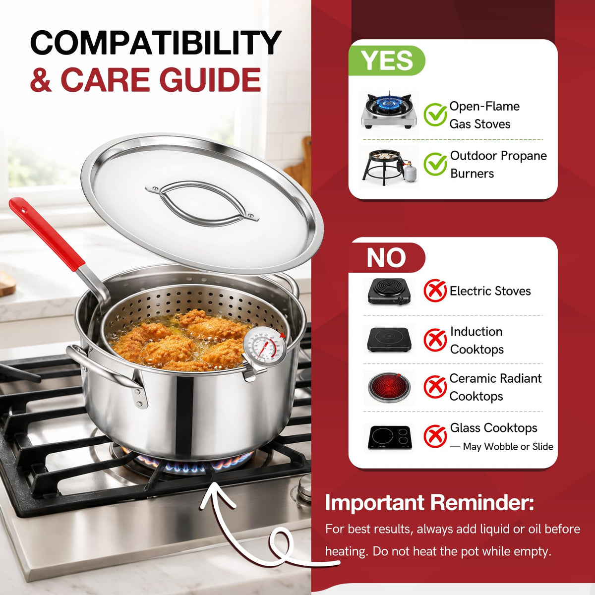 10 QT Stainless Steel Deep Fryer Pot with Basket S211615