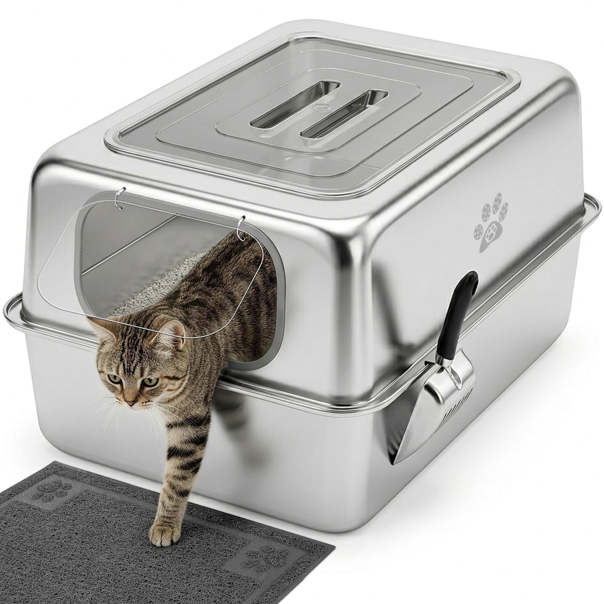 Enclosed Stainless Steel Cat Litter Box with Lid G479
