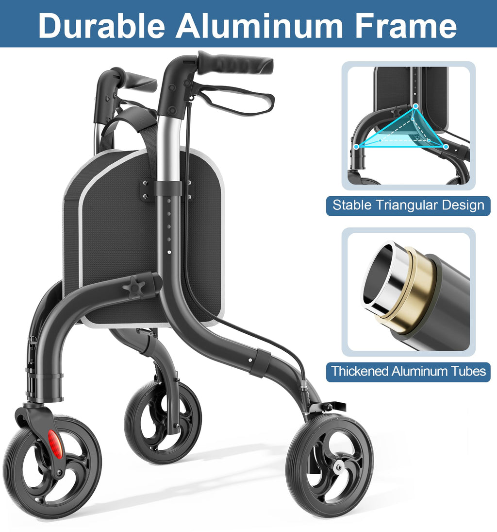 Foldable 3 Wheel Walkers Lightweight Aluminum Frame H61727