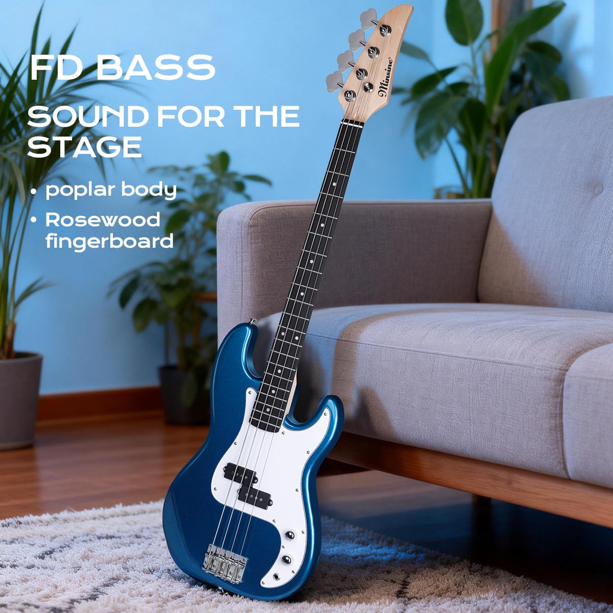 Full-Size 4 Strings Electric Bass Guitar Black with Gig Bag X718