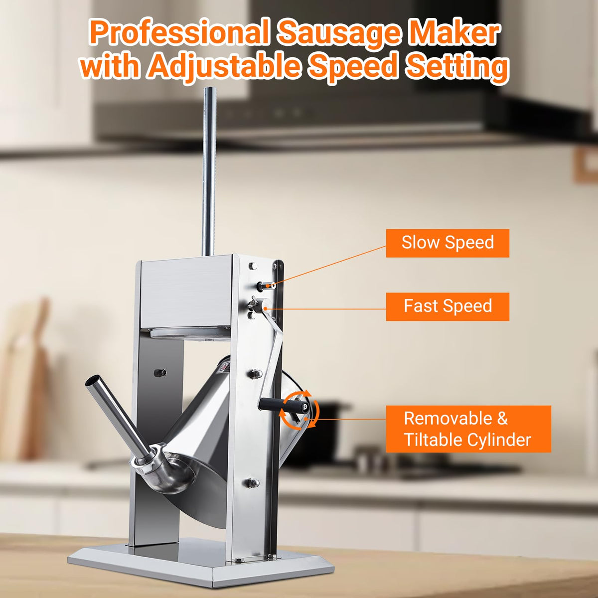 Manual 11 LBS Stainless Steel Sausage Stuffer with 4 Stuffing Tubes W215