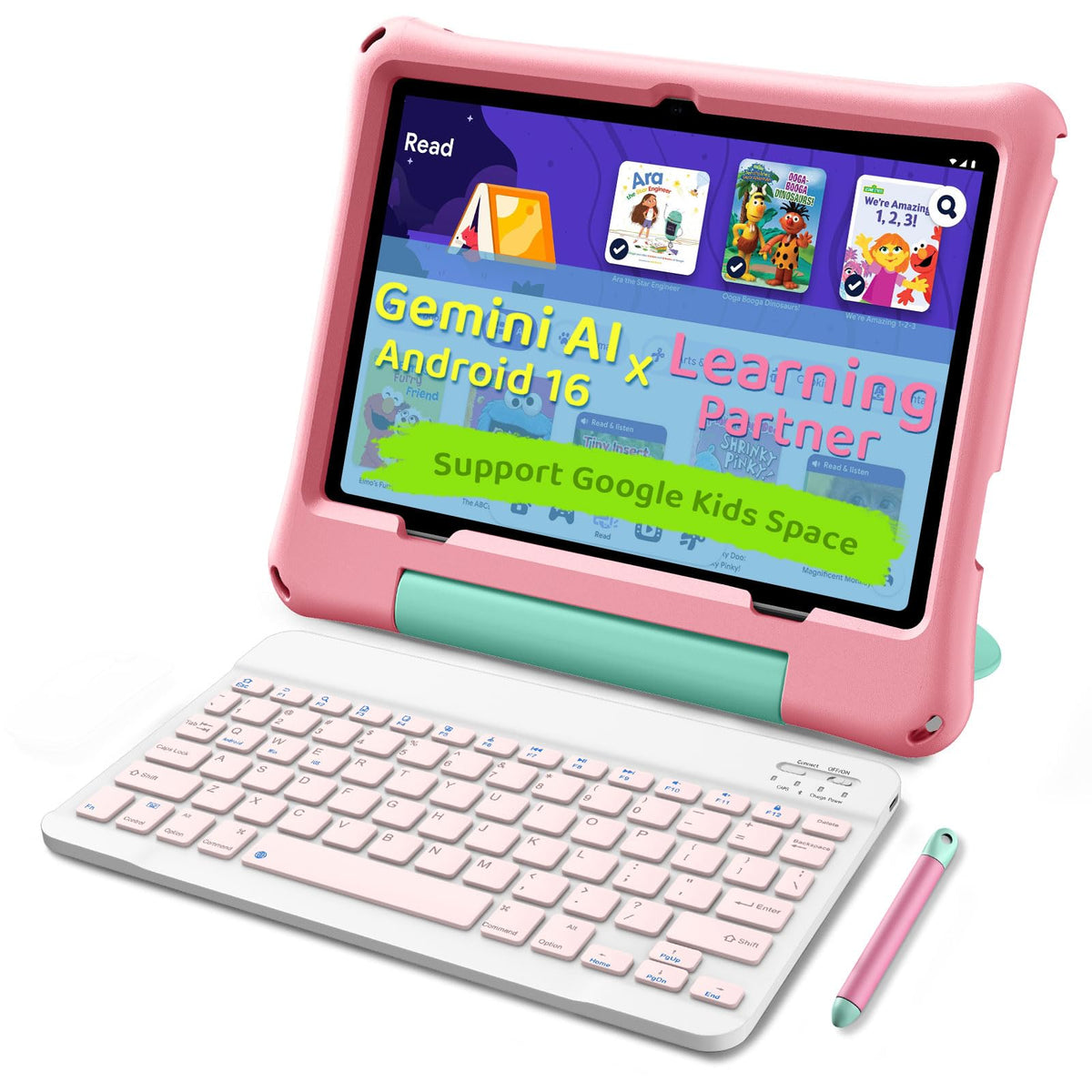 Kids Tablet 10 inch Octa-Core 30GB RAM 64GB ROM with Case Keyboard Mouse Stylus Pink R7540