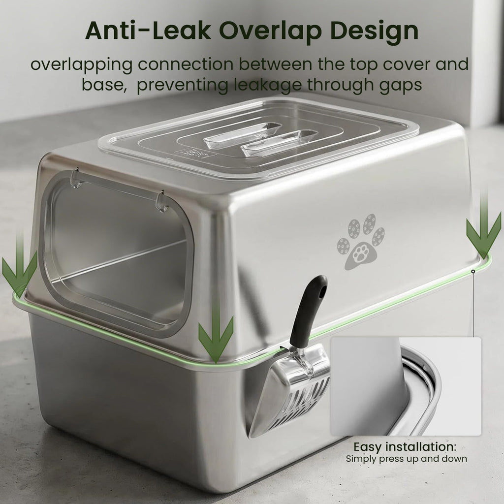 Enclosed Stainless Steel Cat Litter Box with Lid G479