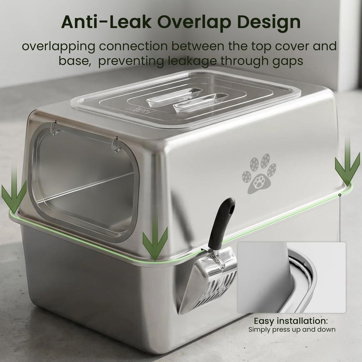 Enclosed Stainless Steel Cat Litter Box with Lid G479