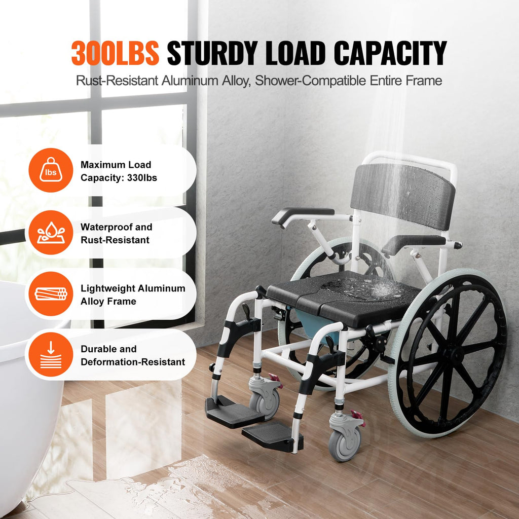17.5in Adjustable Aluminum Shower Wheelchair with Brake Q79329