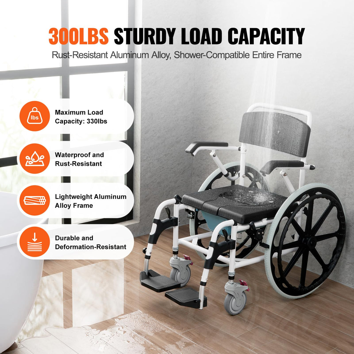 17.5in Adjustable Aluminum Shower Wheelchair with Brake Q79329