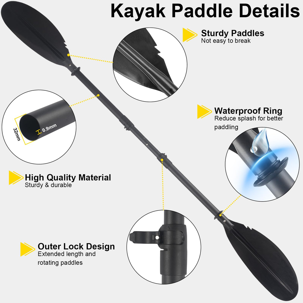 Telescopic Canoe Paddle 70inch to 95inch Black S4247