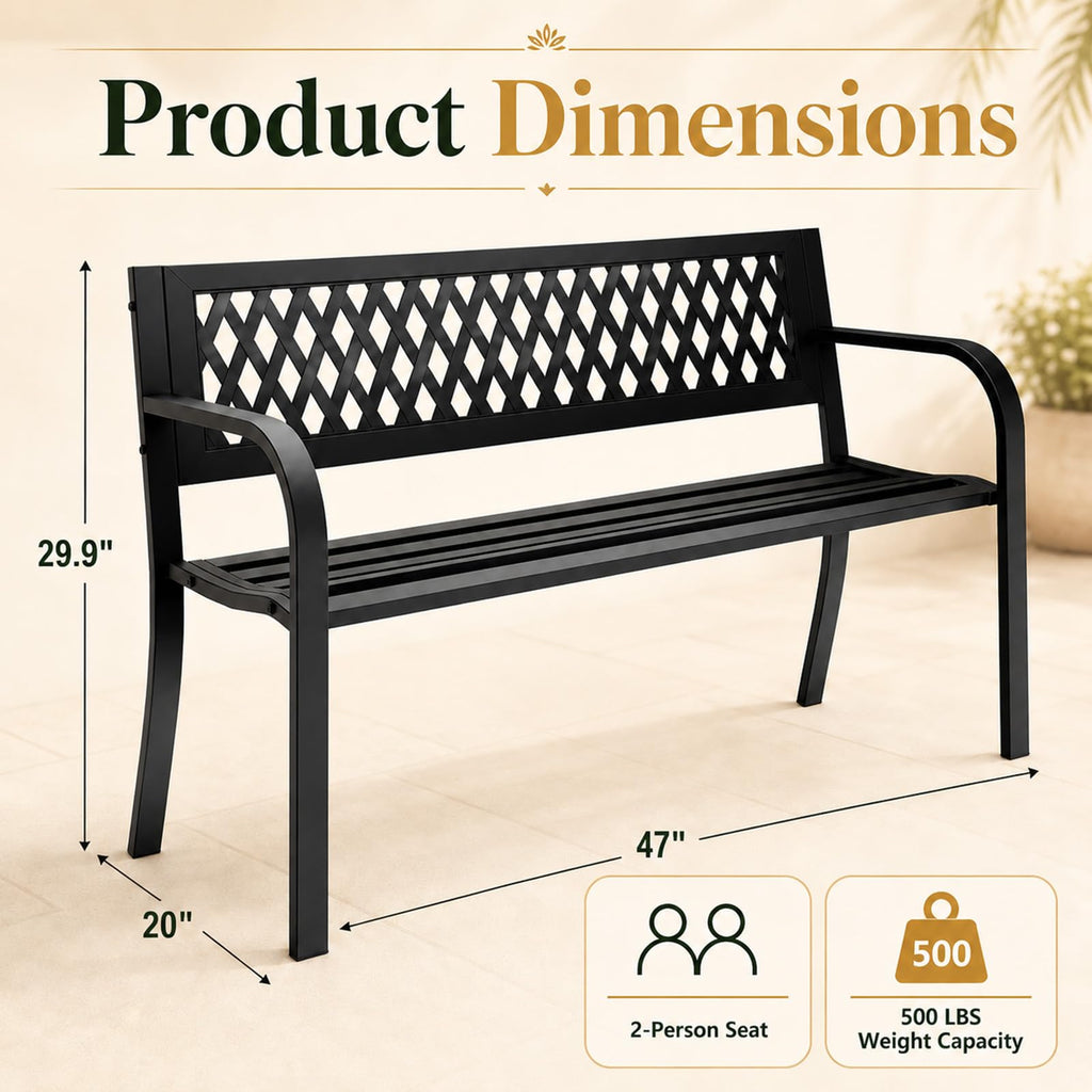 47" Black Outdoor Bench with Backrest X7730