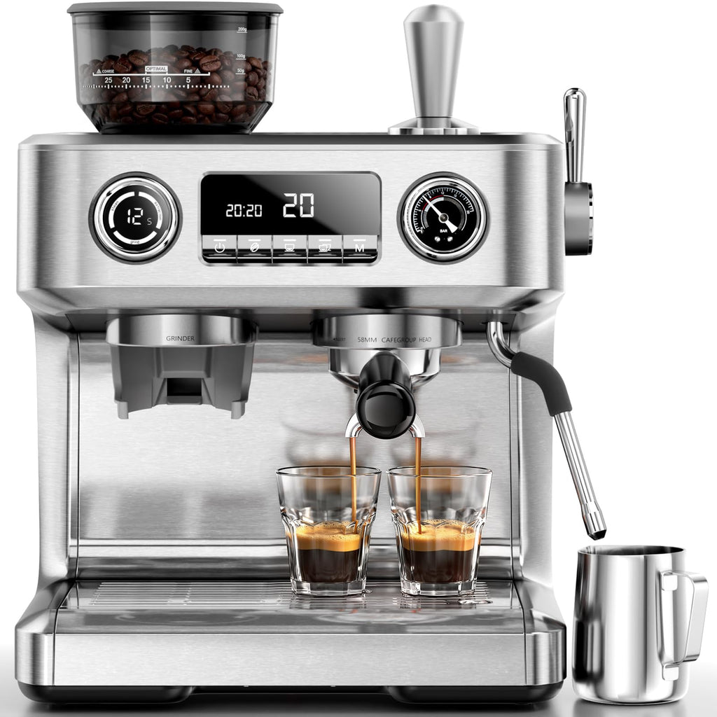 20 Bar Dual Boiler Espresso Machine with Grinder & Milk Steamer M5004