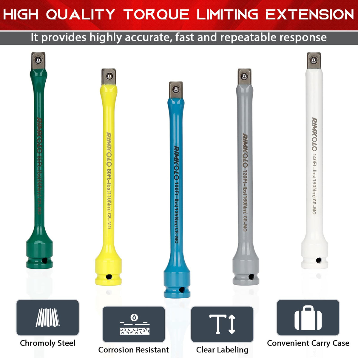 1/2" Drive 5-Piece Impact Torque Limiting Extension Bar Set J123452