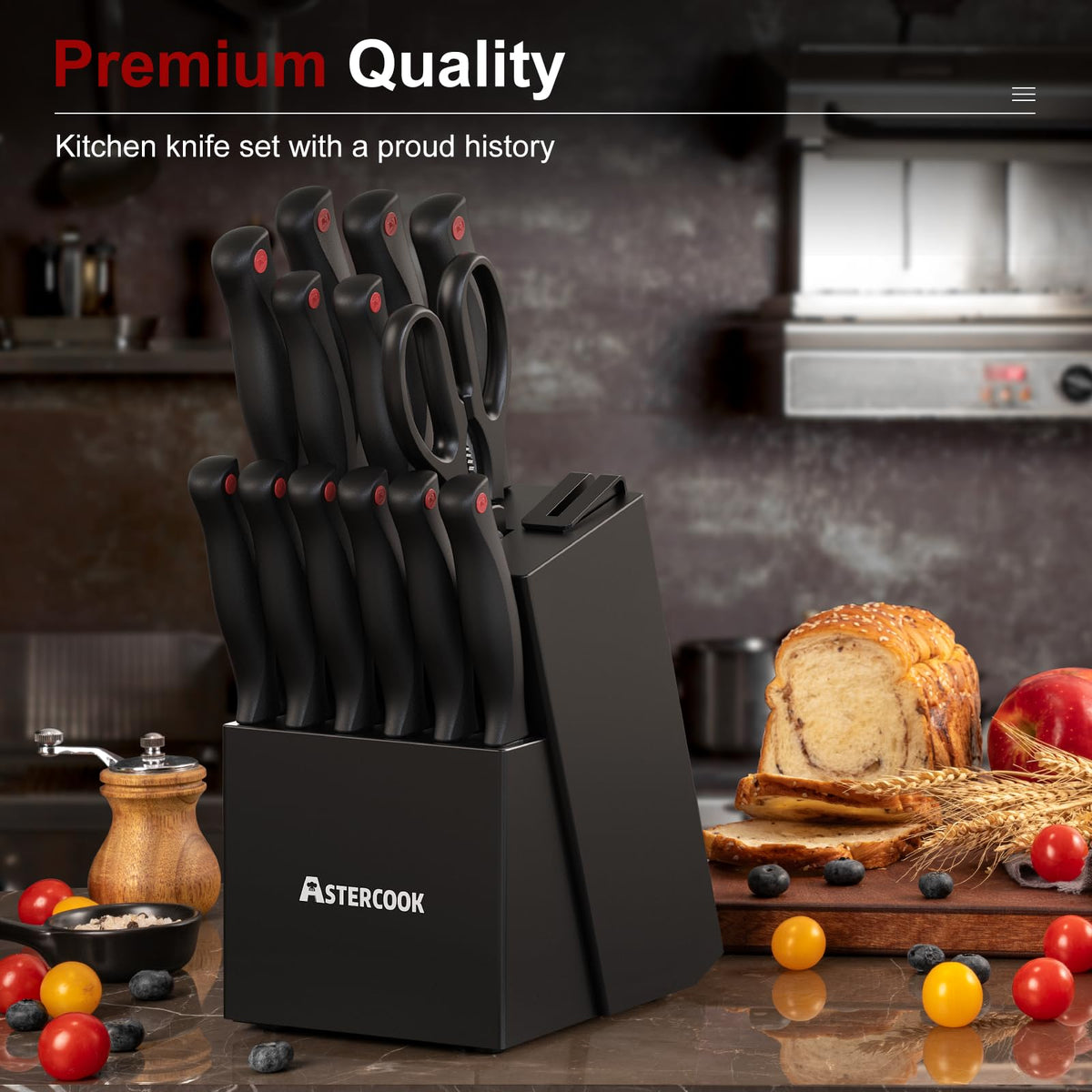 15 Pc German Knife Set with Block and Sharpener X2728
