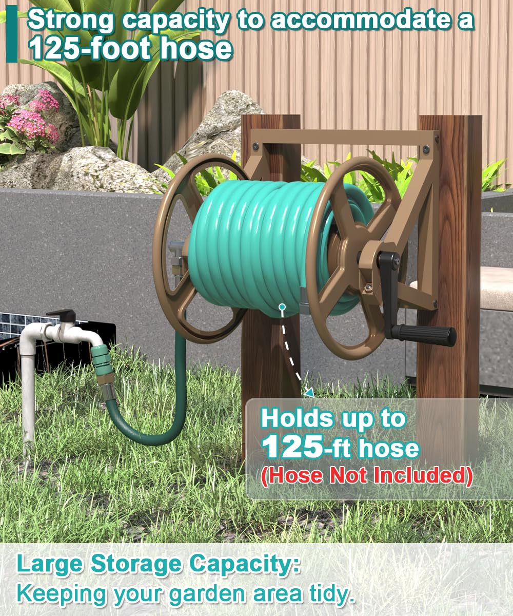 Wall Mounted Metal Garden Hose Reel Holds 125 ft B6933
