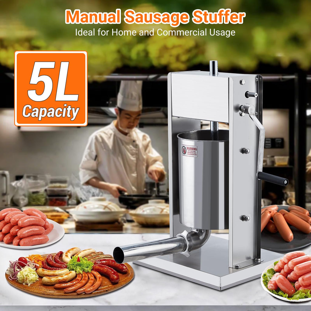 Manual 11 LBS Stainless Steel Sausage Stuffer with 4 Stuffing Tubes W215