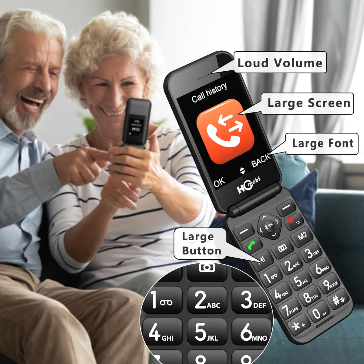 Unlocked Flip Phone with Big Buttons and SOS Button, Matte Black M477288