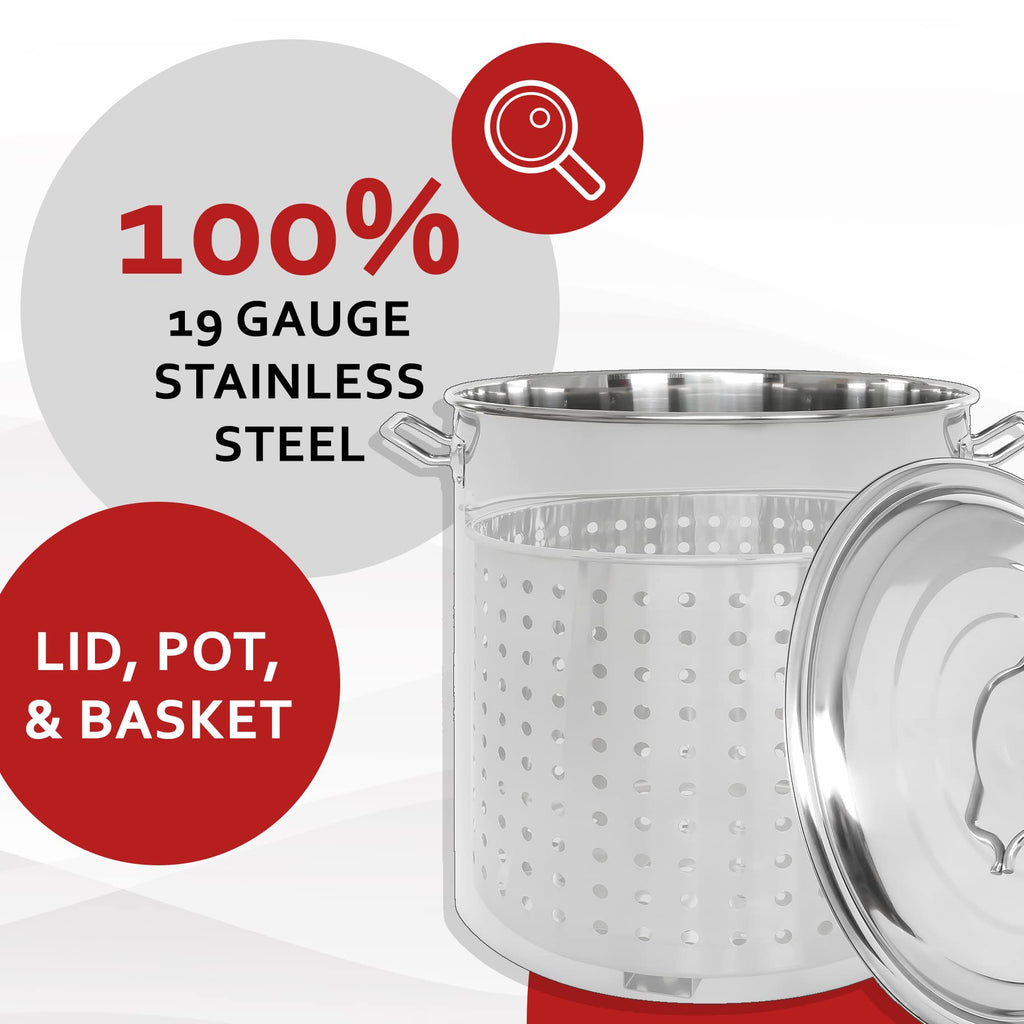40 Quart Stainless Steel Stock Pot with Steamer Basket and 12" Single Propane Stove S656