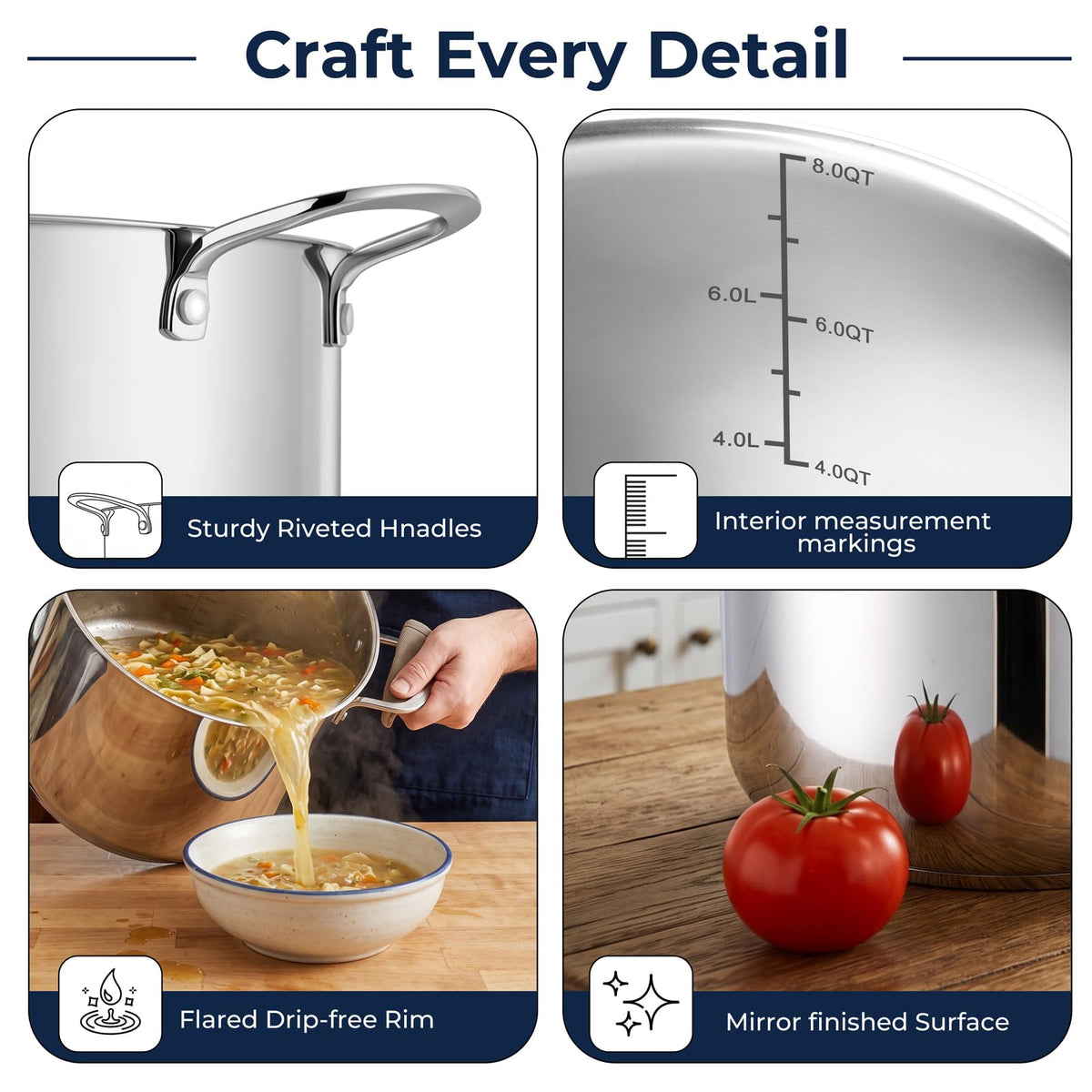 8QT Stainless Steel Stock Pot with Lid X58057