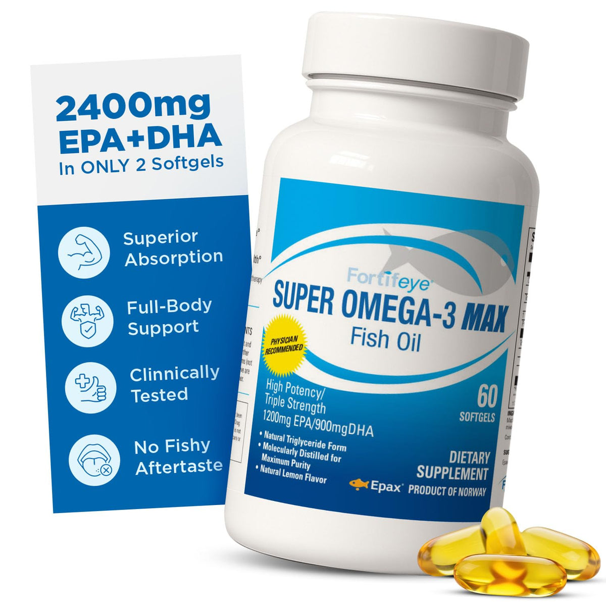 Fish Oil 60 Count 2400mg EPA DHA Softgels Lemon Flavor B2028