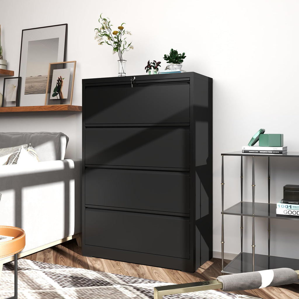 Black 4 Drawer Metal Lateral File Cabinet with Lock G13504