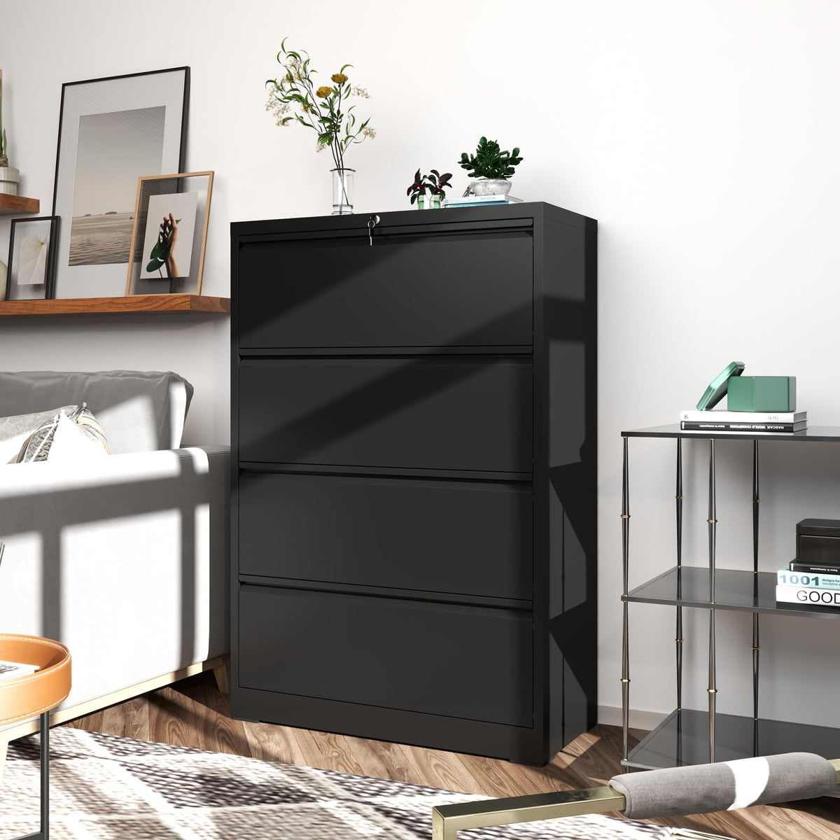 Black 4 Drawer Metal Lateral File Cabinet with Lock G13504