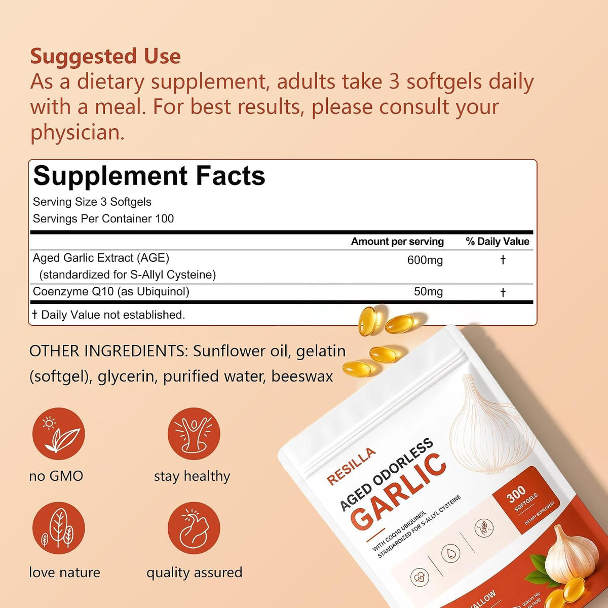 Odorless Aged Garlic Softgels, 300 Softgels K907
