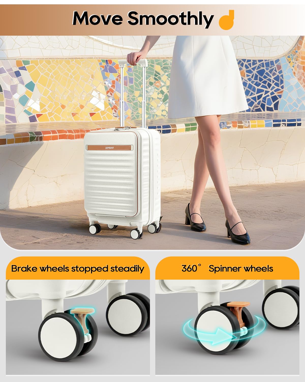 20 Inch Carry On Luggage with Front Pocket and Cup Holder, White G7280